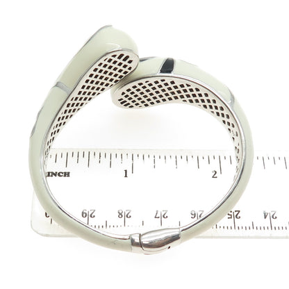 EMA 925 Sterling Silver Enamel Real Black Onyx Bypass Bracelet 6.25”