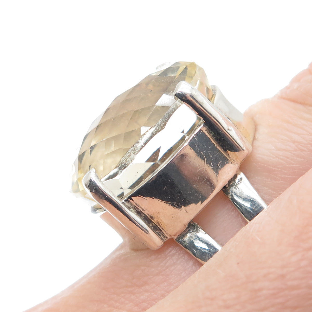 925 Sterling Silver Vintage Real Oval-Cut Citrine Modernist Ring Size 6.75
