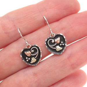 Coleman Co. 925 Sterling Silver 12K Gold Vintage Floral Heart Dangle Earrings