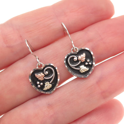 Coleman Co. 925 Sterling Silver 12K Gold Vintage Floral Heart Dangle Earrings