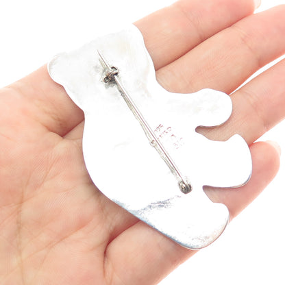 925 Sterling Silver Vintage Mexico Teddy Bear Heart Pin Brooch