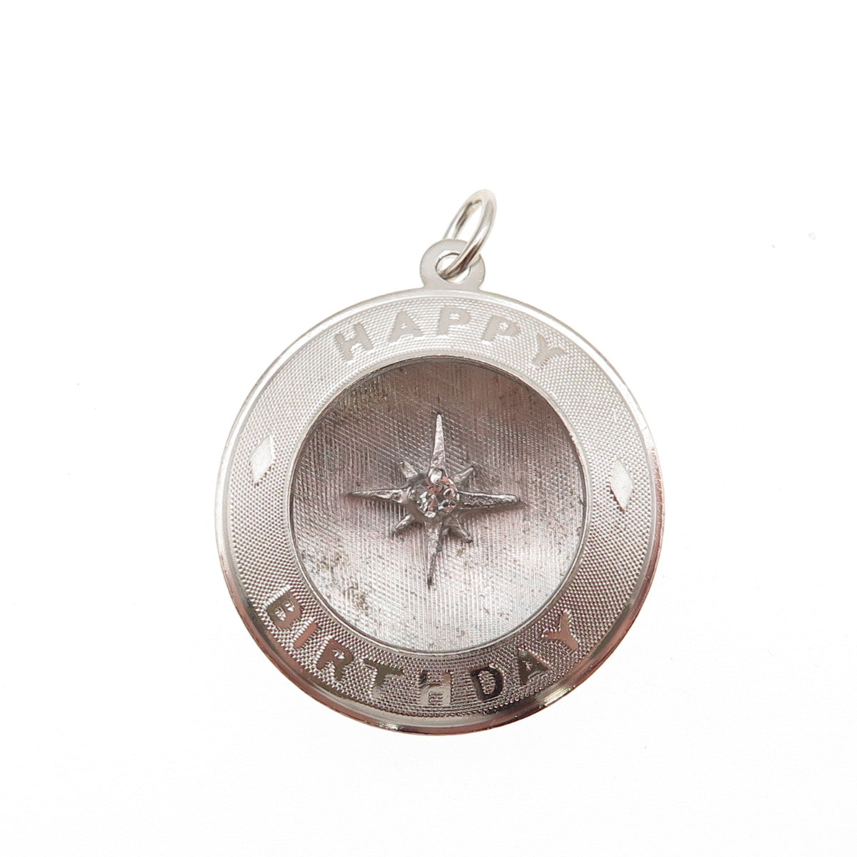 Mark Mercy 925 Sterling Silver Vintage Rhinestone Happy Birthday Charm Pendant
