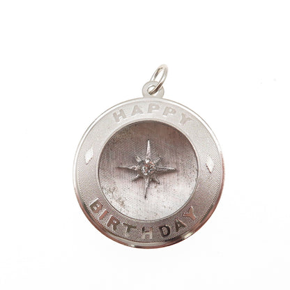 Mark Mercy 925 Sterling Silver Vintage Rhinestone Happy Birthday Charm Pendant