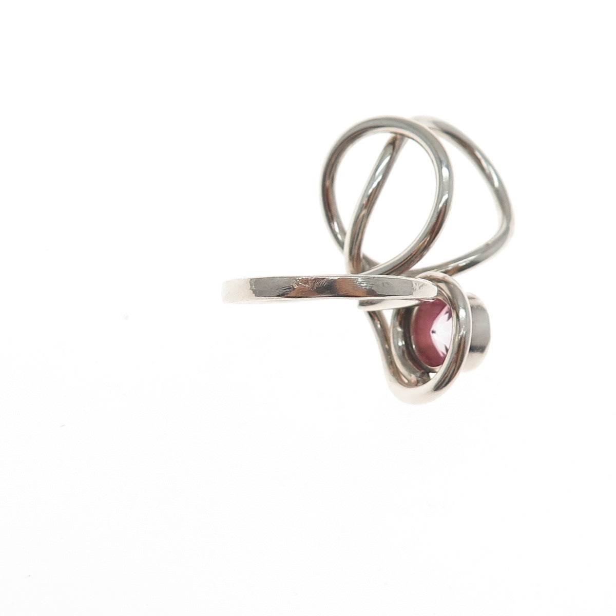 925 Sterling Silver Vintage Real Pink Topaz Modernist Ring Size 8.5