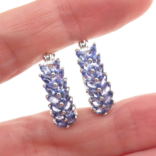 Chuck Clemency 925 Sterling Silver Real Marquise-Cut Tanzanite Hoop Earrings