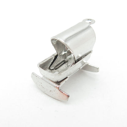 925 Sterling Silver Antique Art Deco Baby Cradle Minimalist Charm Pendant