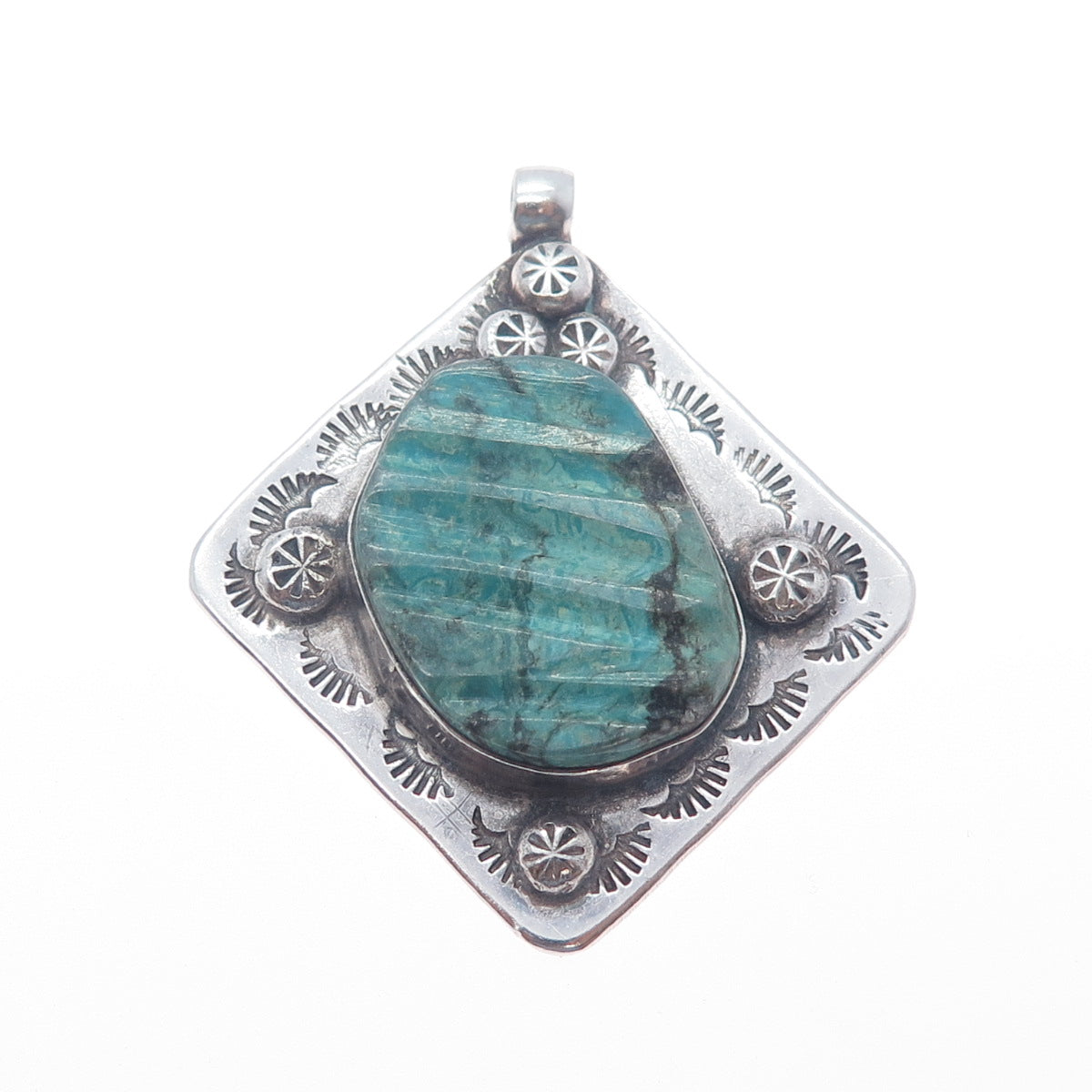 Old Pawn Sterling Silver Vintage Southwestern Tyrone Turquoise Tribal Pendant