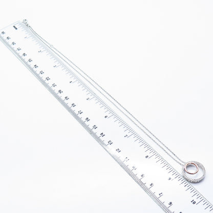 925 Sterling Silver 2-Tone Italy Real White Diamond Rolo Chain Necklace 18"