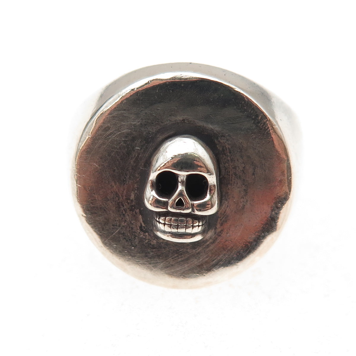 925 Sterling Silver Vintage Skull Oxidized Biker Signet Ring Size 11