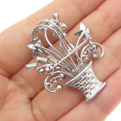 CARL ART Sterling Silver Antique Art Deco Rhinestone Flower Bouquet Pin Brooch