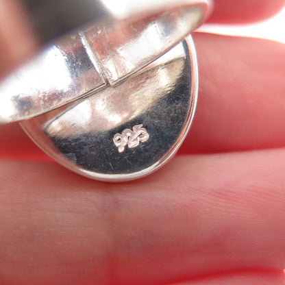 925 Sterling Silver Vintage Enamel Frida Kahlo Pressed Flowers Ring Size 6