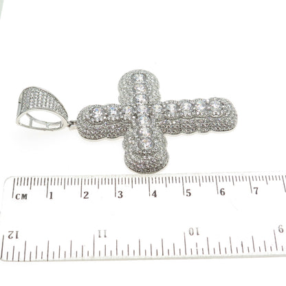 REL 925 Sterling Silver Pave C Z Cross Pendant