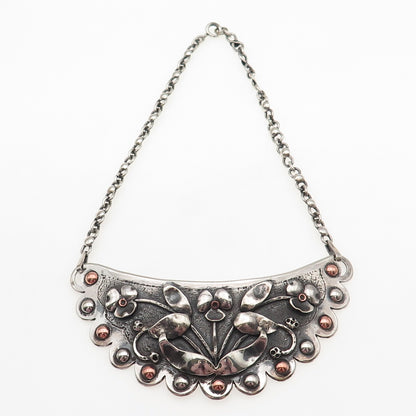 Paul Arviso Navajo Old Pawn Sterling Silver 2-Tone Vintage Floral Necklace 14"