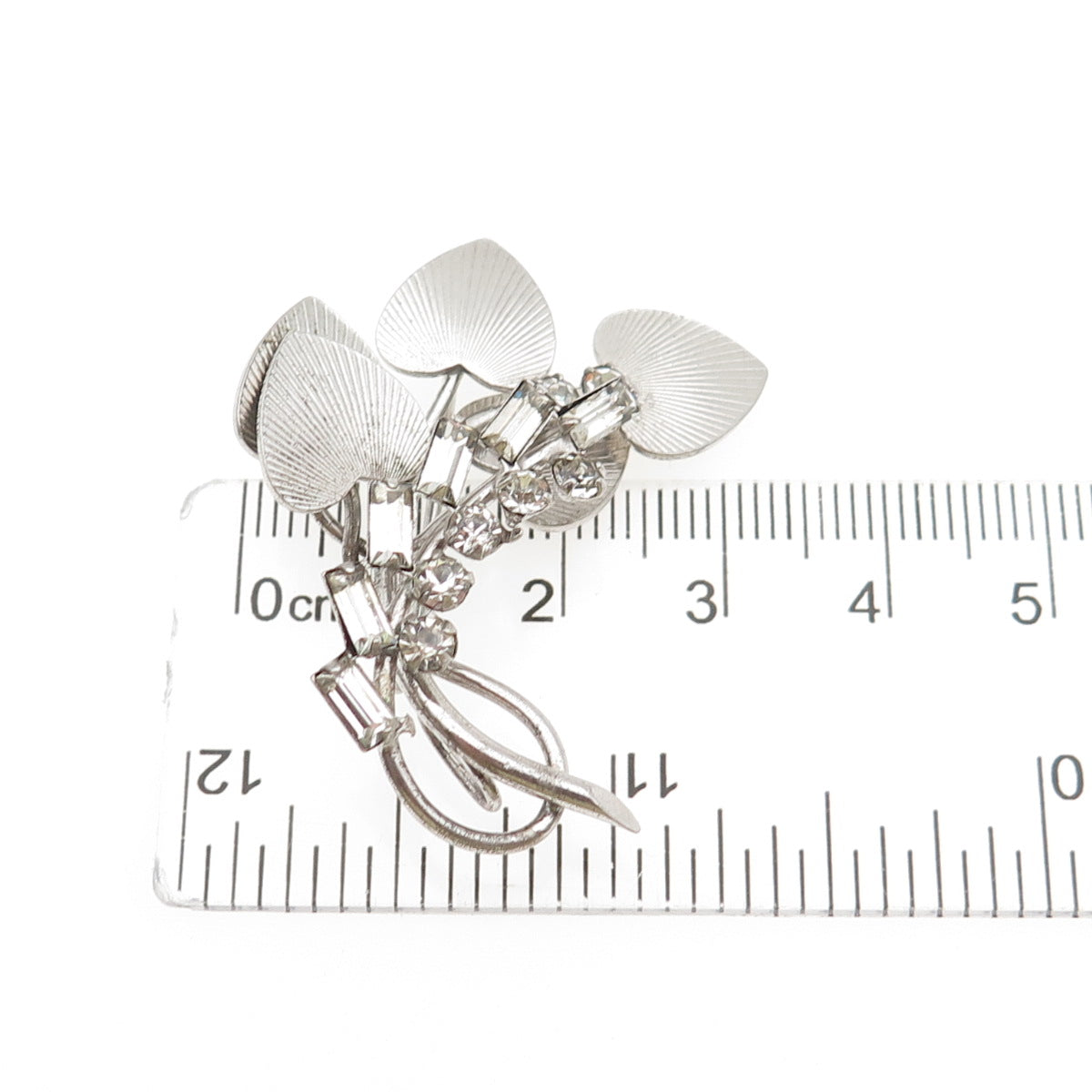 CARL ART 925 Sterling Silver Antique Art Deco Rhinestone Heart Floral Pin Brooch