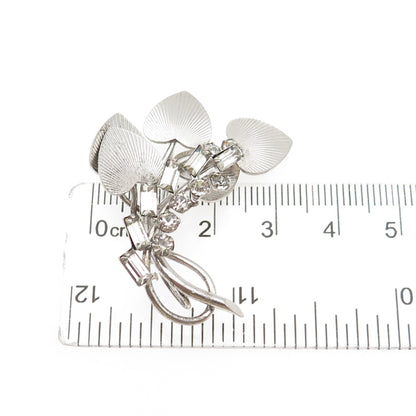 CARL ART 925 Sterling Silver Antique Art Deco Rhinestone Heart Floral Pin Brooch