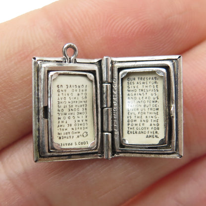 J.M. FISHER 925 Sterling Silver Antique Art Deco MOP Holy Bible Prayer Pendant