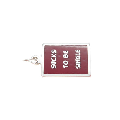 925 Sterling Silver Red Enamel Sucks To Be Single Minimalist Charm Pendant