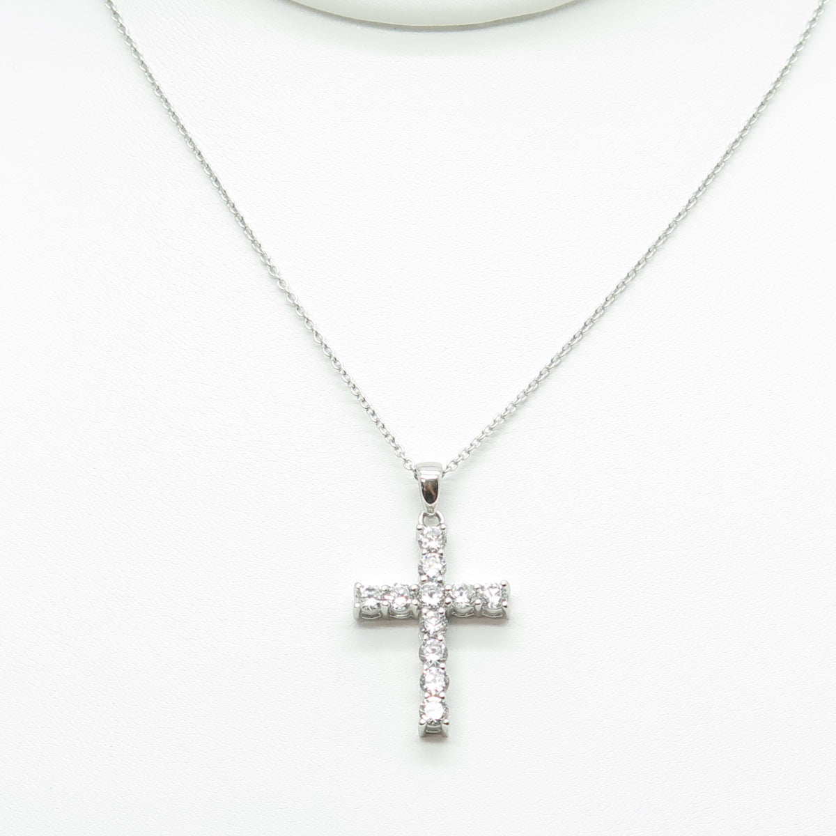 925 Sterling Silver Round-Cut C Z Cross Cable Chain Necklace 18-20"