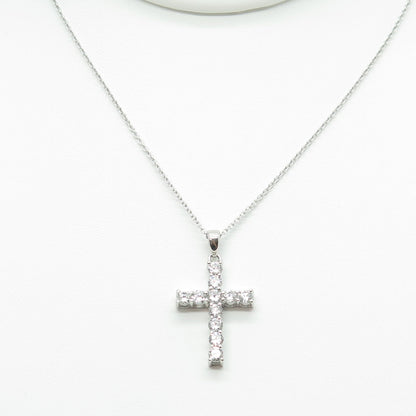 925 Sterling Silver Round-Cut C Z Cross Cable Chain Necklace 18-20"