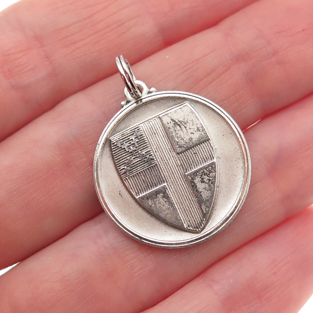 Theda 925 Sterling Silver Vintage Cross Shield Episcopalian Charm Pendant