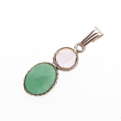 Atelier 925 Sterling Silver Vintage Real Emerald & Amethyst Charm Pendant