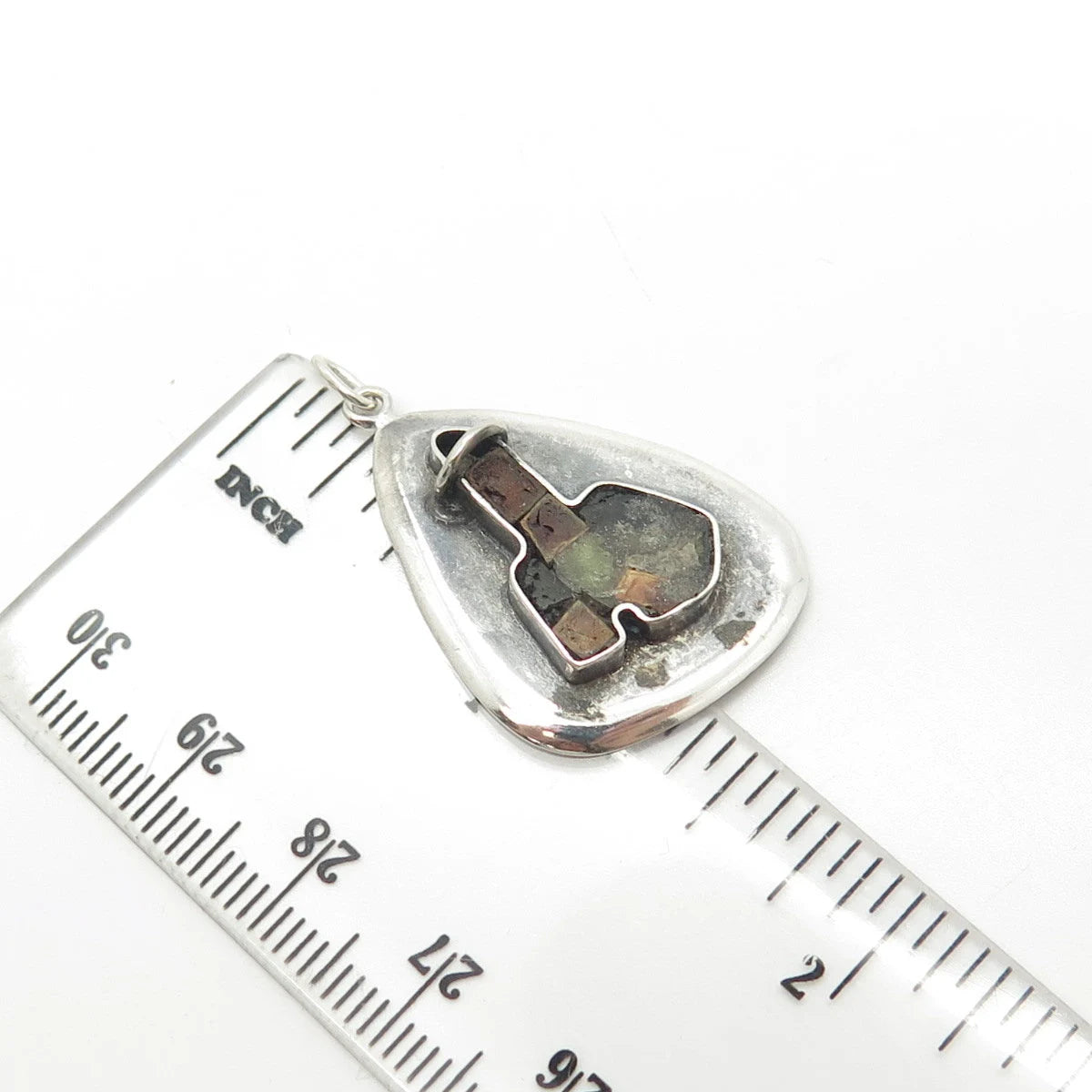 925 Sterling Silver Vintage Israel Real Turquoise & Jasper Pendant
