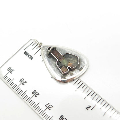 925 Sterling Silver Vintage Israel Real Turquoise & Jasper Pendant
