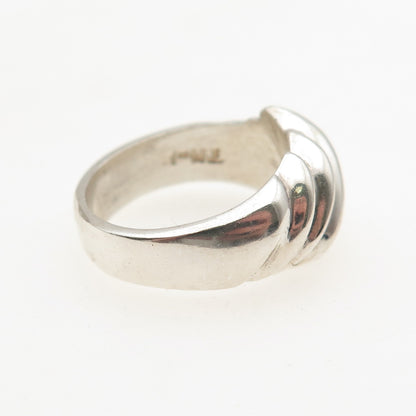 925 Sterling Silver Vintage Mexico Modernist Ribbed Ring Size 6