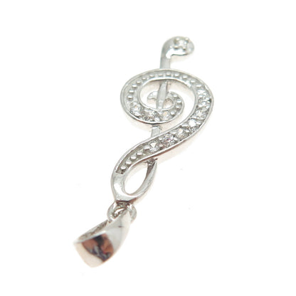 925 Sterling Silver Round-Cut Shaped C Z Treble Clef Pendant