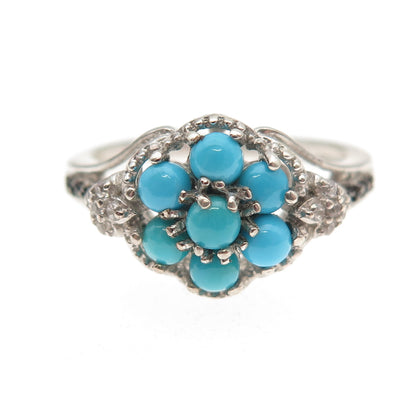 Chuck Clemency 925 Sterling Silver Real Turquoise White Topaz Spinel Ring Size 8