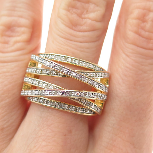 DBJ DEE BERKLE 925 Sterling Gold Plated Real Diamond Crisscross Ring Size 9.25