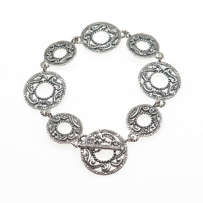 Carolyn Pollack 925 Sterling Silver Vintage Ornate Disc Link Bracelet 8"