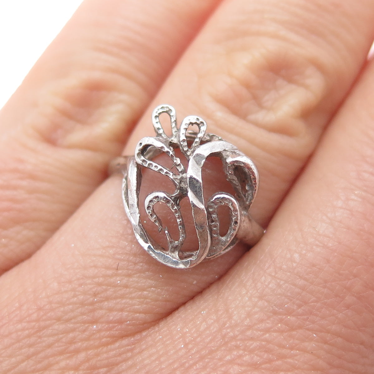 925 Sterling Silver Vintage Swirl Oxidized Ring Size 7