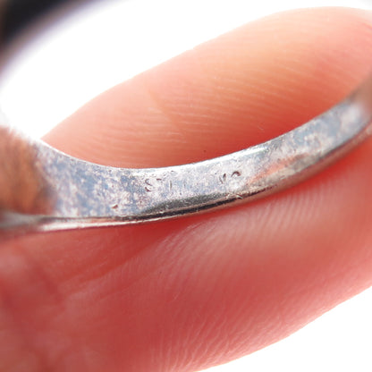 925 Sterling Silver Vintage Modernist Ribbed Oxidized Ring Size 6