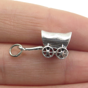 925 Sterling Silver Vintage Covered Wagon 3D Charm Pendant