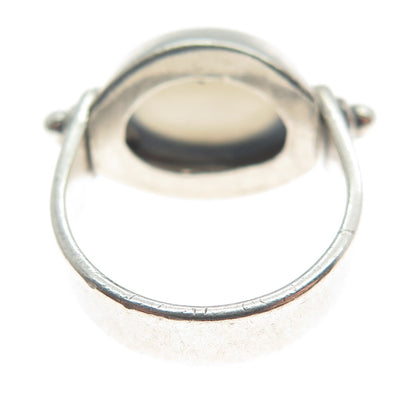 925 Sterling Silver Vintage Real Agate Modernist Ring Size 6