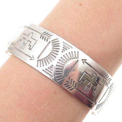 Old Pawn 925 Sterling Silver Vintage Thunderbird Tribal Adjustable Bracelet 7"