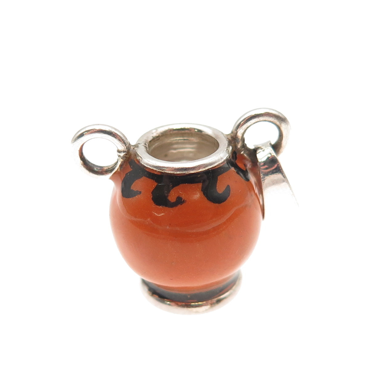 925 Sterling Silver Vintage Italy Enamel Vase 3D Mini Charm Pendant