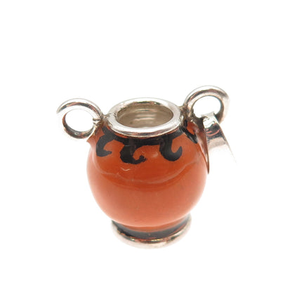 925 Sterling Silver Vintage Italy Enamel Vase 3D Mini Charm Pendant
