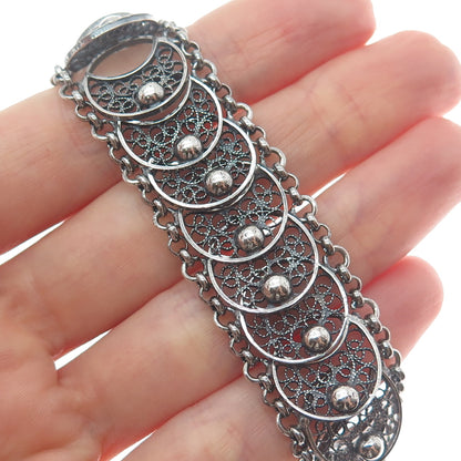 835 Silver Antique Netherlands Filigree Overlap Disc Oxidized Bracelet 6.75"