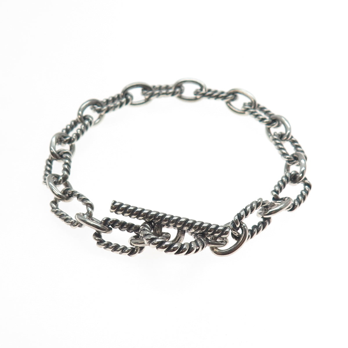 925 Sterling Silver Vintage Cable Link Oxidized Bracelet 7"