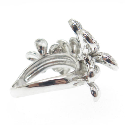 925 Sterling Silver Round-Cut Shaped C Z Flower Blossom Ring Size 7.25