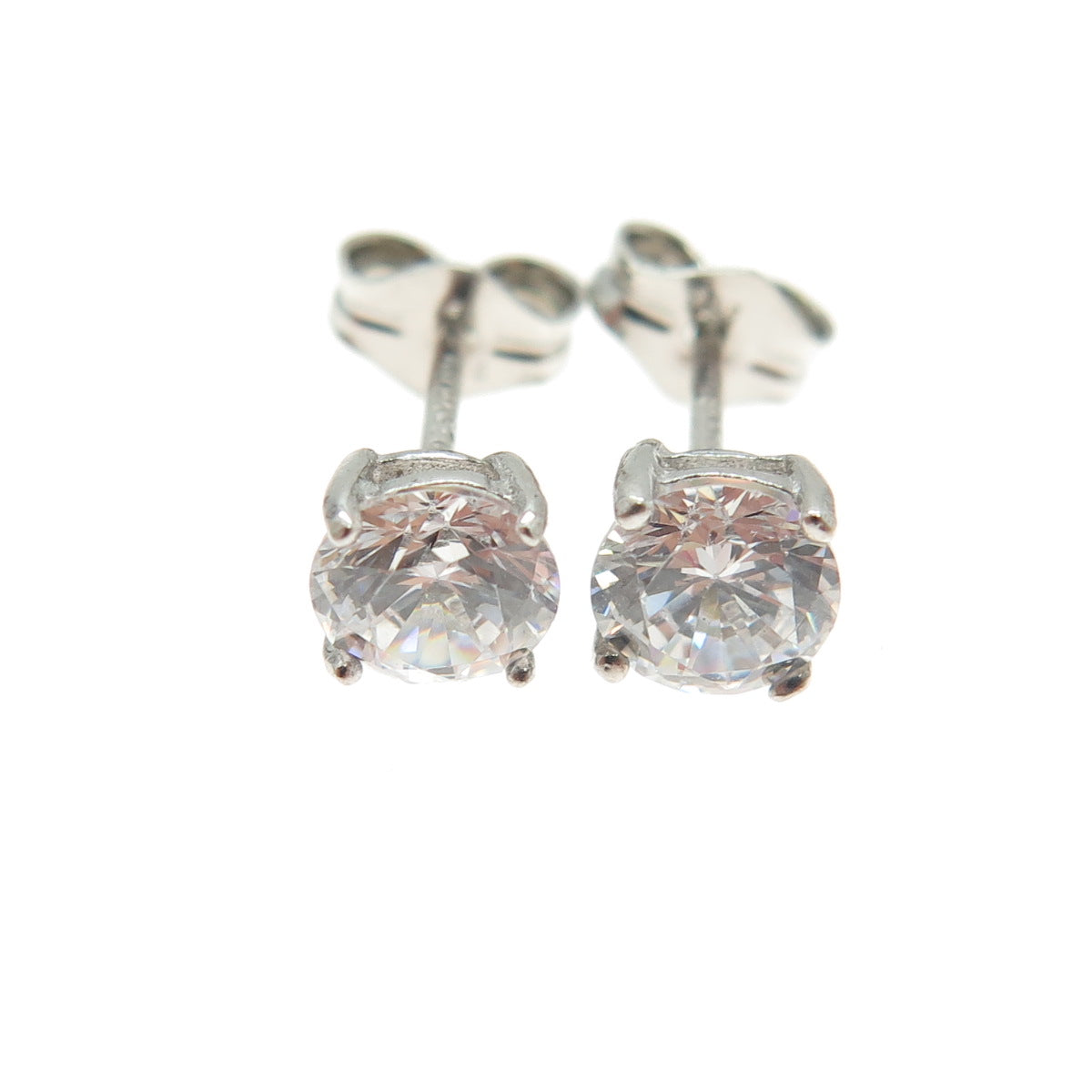 925 Sterling Silver Round-Cut C Z Stud Earrings