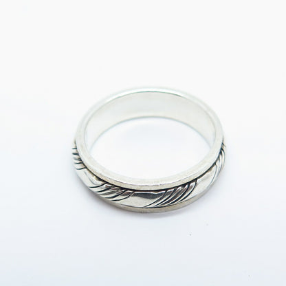 925 Sterling Silver Striped Rotating Band Ring Size 6.25