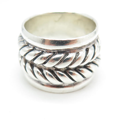 925 Sterling Silver Vintage Twisted Rope Wide Band Ring Size 6.75
