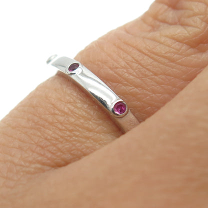 925 Sterling Silver Lab-Created Pink Sapphire Stackable Band Ring Size 4.75