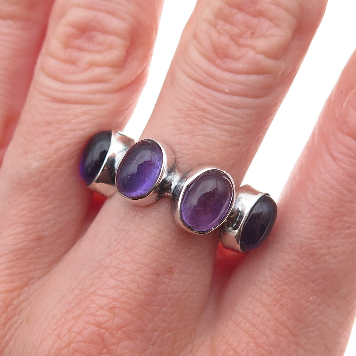 925 Sterling Silver Vintage Real Amethyst Modernist All Around Ring Size 8.5
