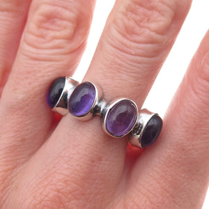 925 Sterling Silver Vintage Real Amethyst Modernist All Around Ring Size 8.5