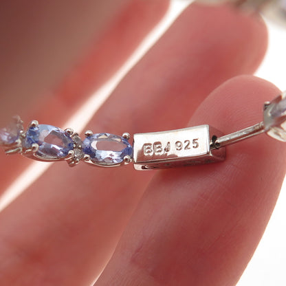 925 Sterling Silver Real Tanzanite White Topaz In & Out Hoop Earrings