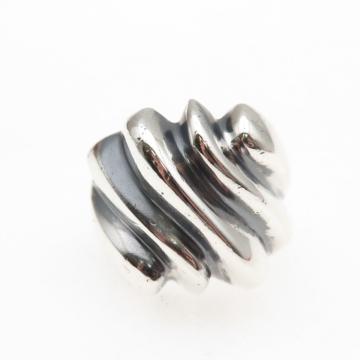 925 Sterling Silver Vintage Mexico Modernist Ribbed Oxidized Ring Size 5.5